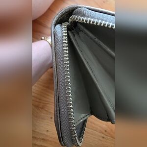 Coach Small Zip Card Holder in Taupe Leather with Silver Hardware